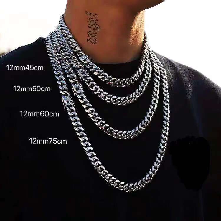 Fashion Jewelry Hip Hop Stainless Steel Jewelry Cuban Curb Link Miami Chain 14k 18k Gold Plated Bracelet Necklace for Men