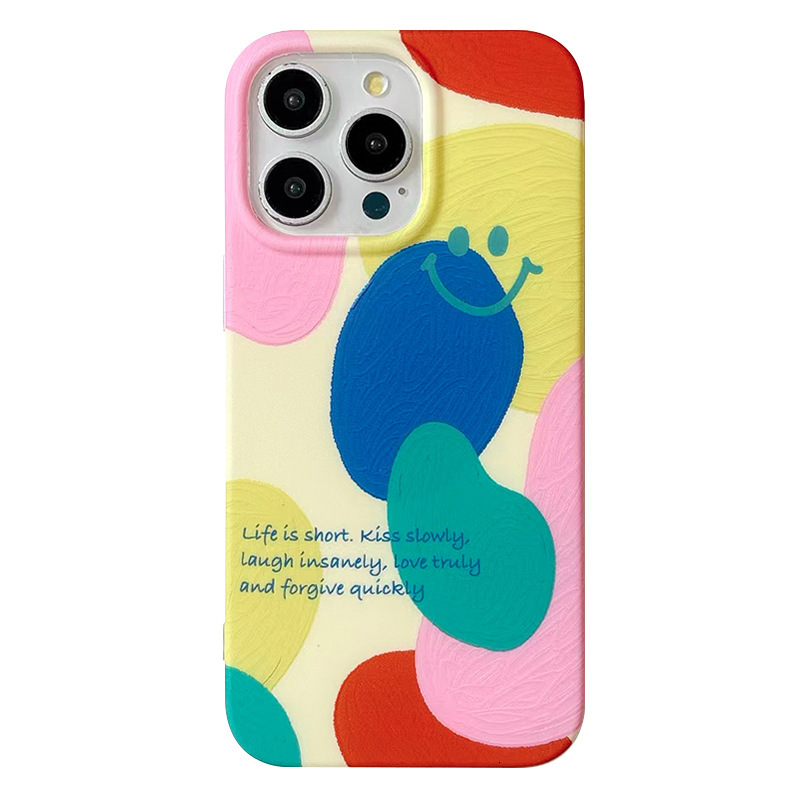 Colorful Smiley Face Phone Case Compatible with iPhone 16/15 Pro Max Matte Gradient Cover iPhone 14/13 Pro