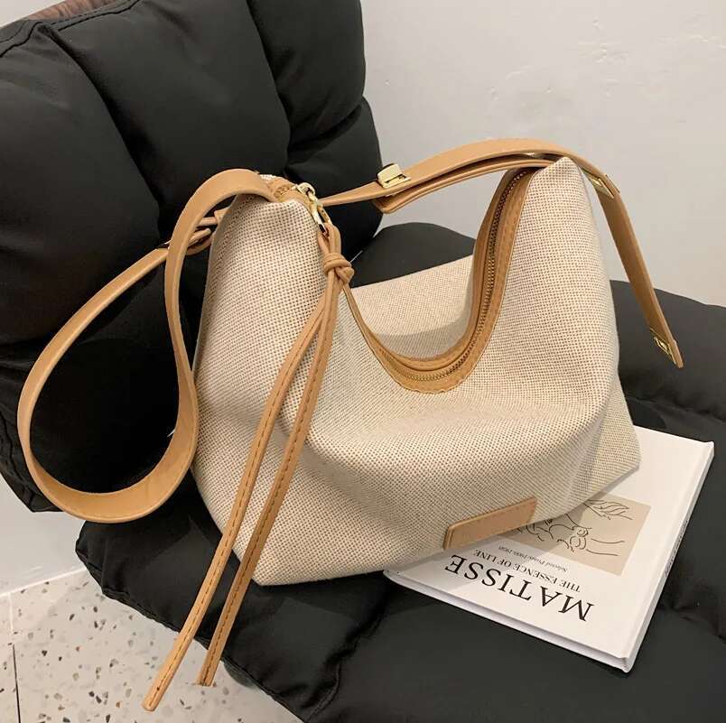 Fashionable And Casual Soft Plain Color Women's Bucket Oxford Cloth Shoulder Fashionable Leather Strap Designer Handbag Women's Bag