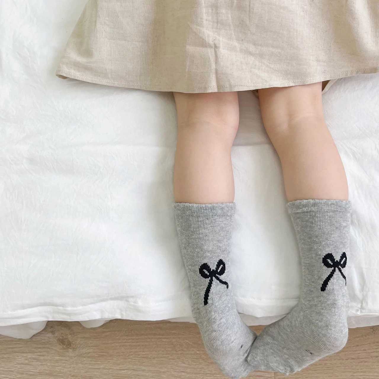 3 Pairs Autumn Winter New Socks for Girl Korean Cute Bow Middle Tube Socks Solid Color Cotton Warm Kids Socks 1-8 Years G251124