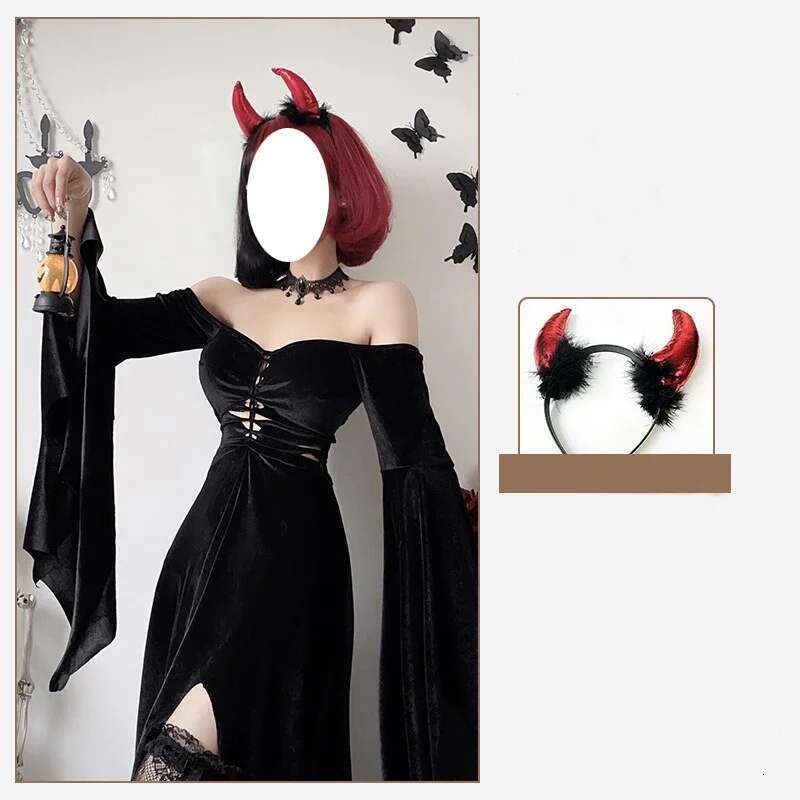 Vintage Flare Long Sleeve Vampire Bride Outfit Cosplay Death Black Dresses Haruku Gothic Halloween Costumes Witch Dress