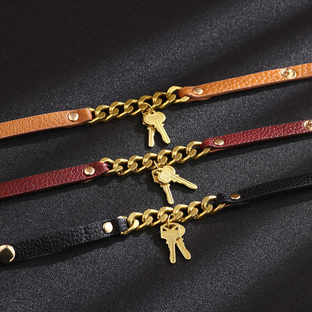 Creative personalized metal chain, PU leather, light bracelet, commuting and streetwear accessories