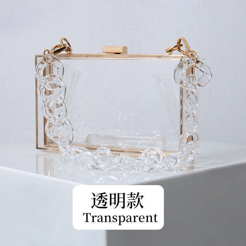 Dinner Bag Summer New Fashion Acrylic Women S One Shoulder Chain Crossbody Evening Banquet Square Box Transparent Bag KQ