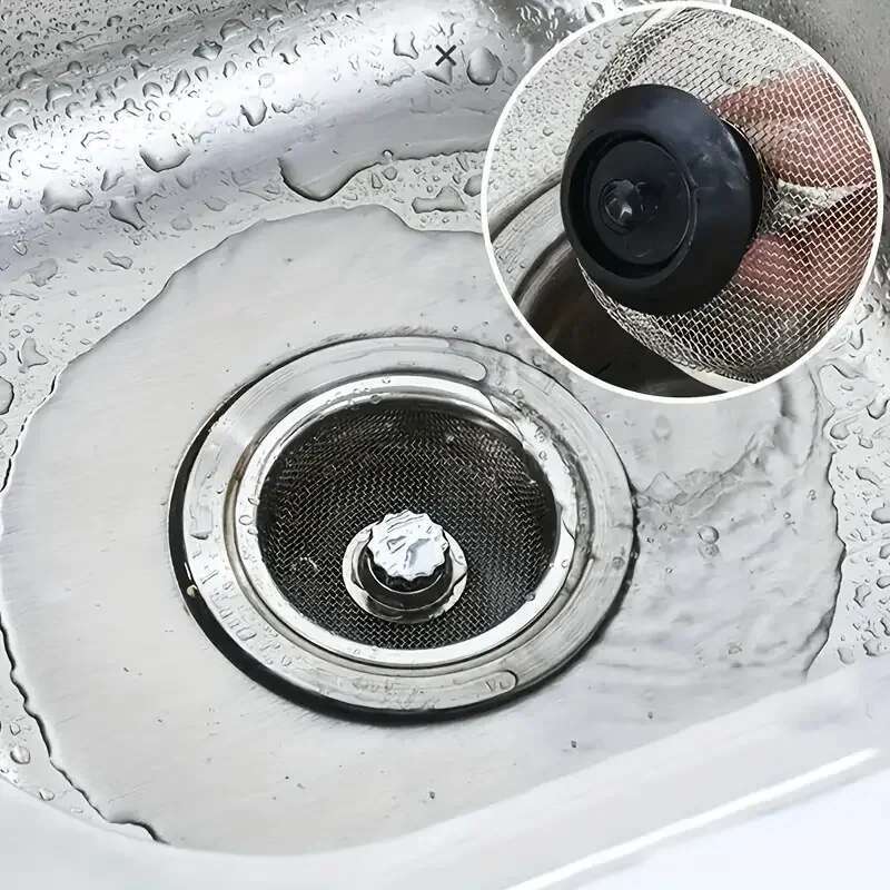 Update 2Set Kitchen Sink Strainer With Handle & Stopper Replacement Drain Basket Stainless Steel Mesh Filter Waste Hole