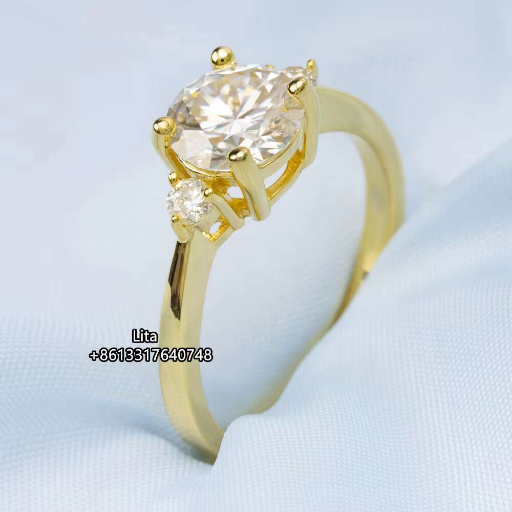 14k 18k Gold Plated Jewelry Certified Diamond Round Moissanite Fashion Women Diamond Ring