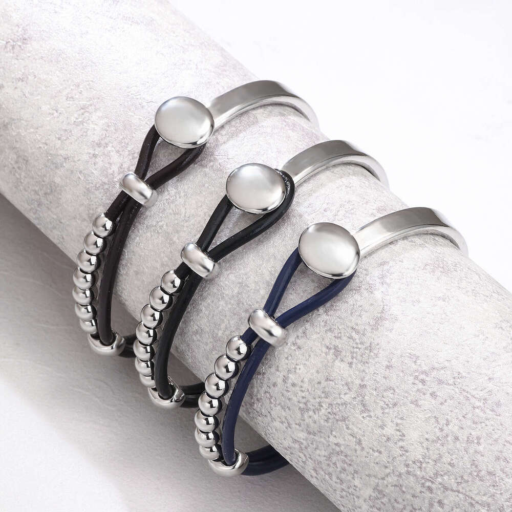 Hot selling Bohemian style double-layer with leather rope, minimalist beaded bracelet, PU spliced bracelet
