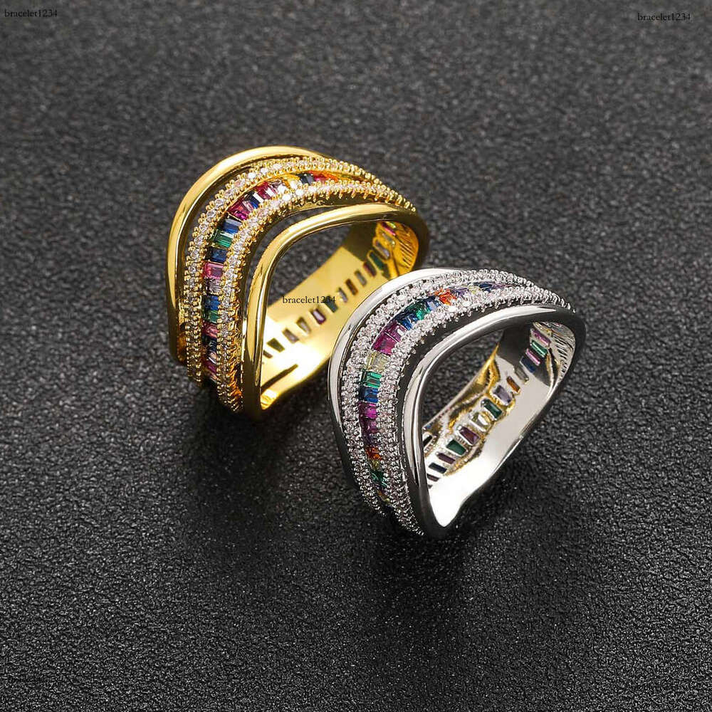 Luxury designer Hip Hop Men Women Irregular personality trend Ice out VVS Moissanite Real Gold plated color full diamond Hip Hop ring