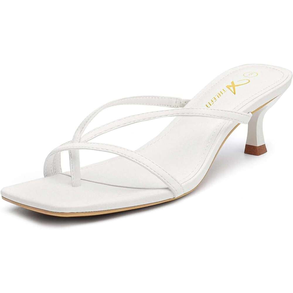 Women's Strappy Kitten Flip Flops Square Open Toe Low Heels Fashion Party Dress Thong Heeled Sandals