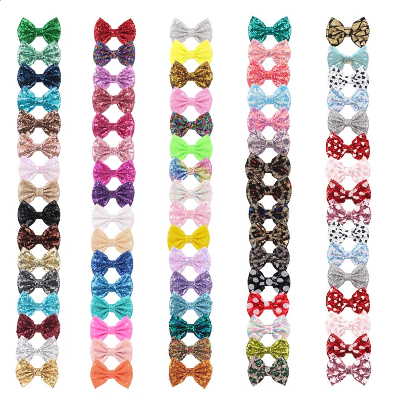 12Pcs/Lot 5 Glitter Big Barrettes Sequins Hair Bow Without/With Clips Chic Messy DIY Hair Accessories For Mouse Ears Headband 250417