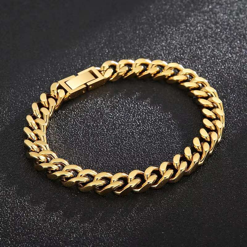 KALEN 20cm Fashion Mens Gold Silver Plated Stainless Steel Cuban Link Bracelet