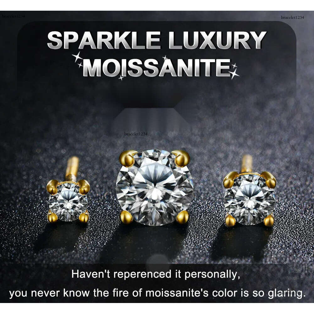 Real Moissanite Earring Studs for Women 0.1-1 Carat D Color 100% Sterg Sier Earrings 2023 Trend Fine Quality Wedding Gold Plated Jewelry Gifts Bijoux