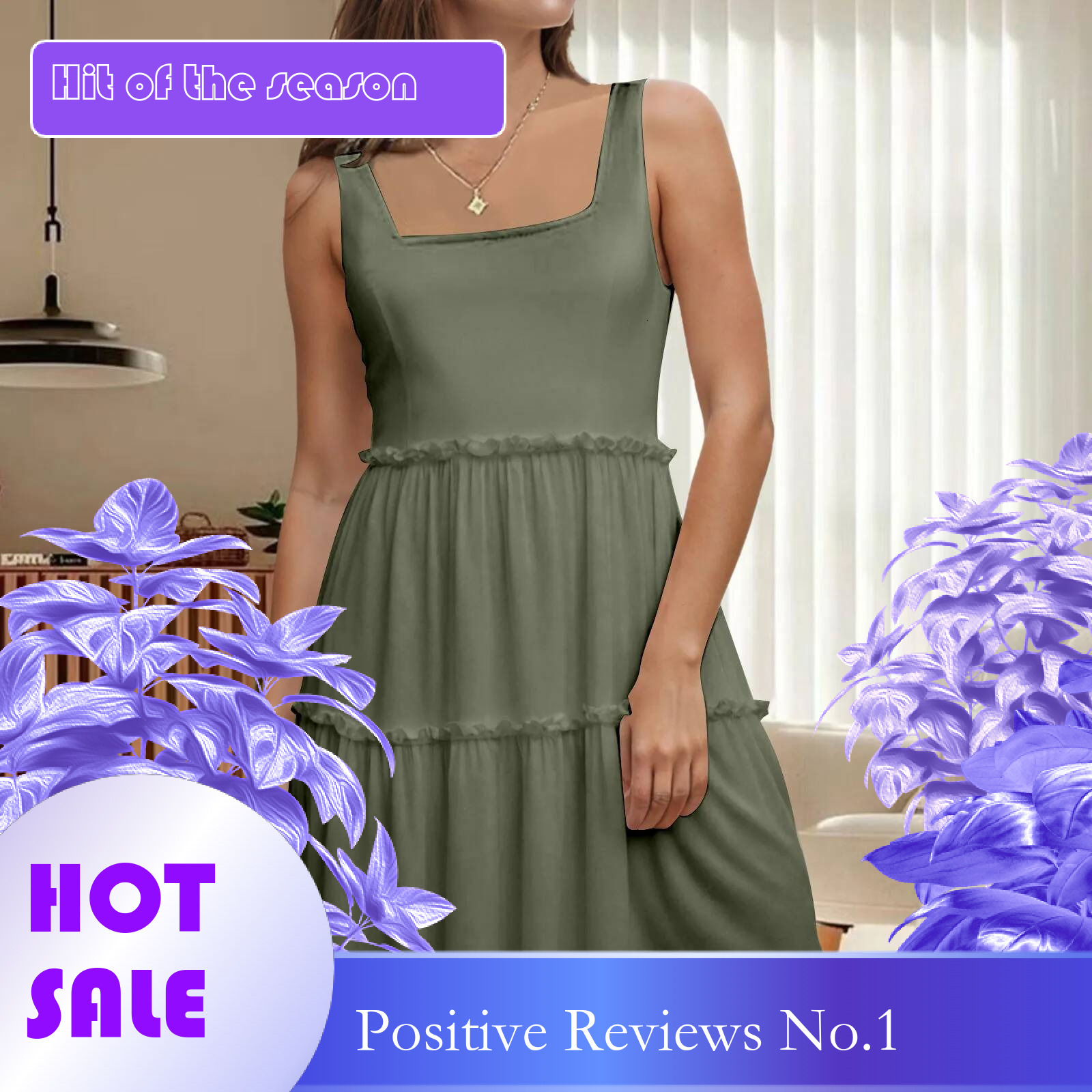 Dongdumaoyi Women Summer Square Neck Tank Dresses Solid Color Tiered Flowy Mini Dress Sleeveless High Waist A Line Casual Vestidos