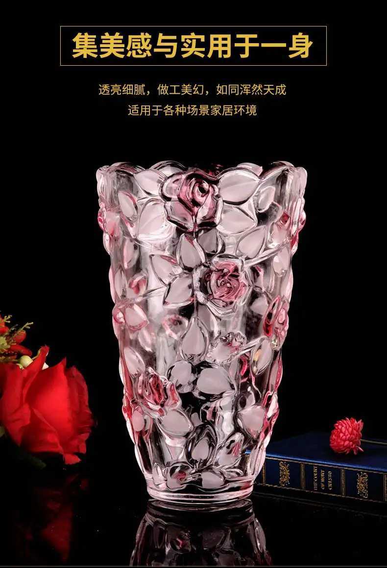 Light luxury crystal glass rose vase European-style hydroponic plant rich bamboo flower ware Countertop coffee table living room C251124