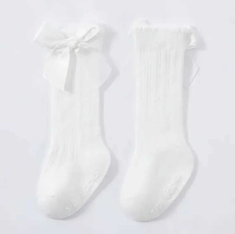 Girls Solid Crew Socks With Bowknot Comfy Breathable Casual Soft Socks For Kids Outdoor Activities G251124