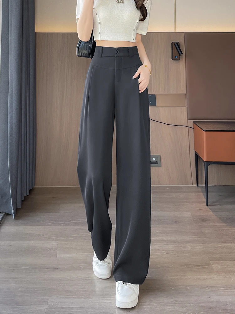 2025 suit wide leg pants womens straight leg casual pants womens solid color pants spring summer loose wide leg pants 250421