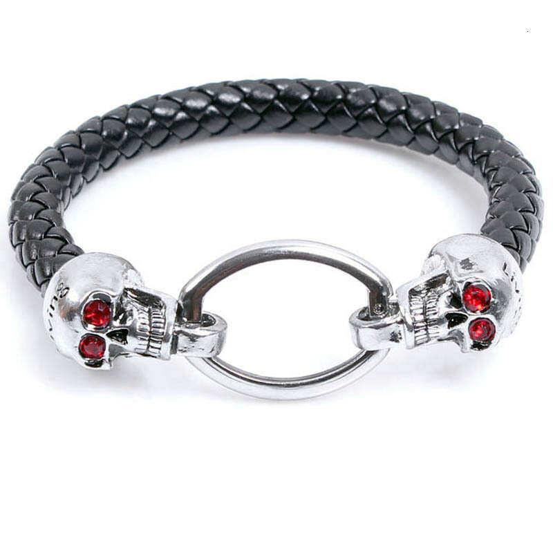 Popular Jewelry Metal Skeleton Dia Personalized and Creative Red Eyed Leather Bracelet