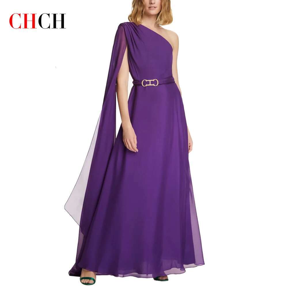 CHCH Women's Long 2024 New Simple Purple Elegant Business Party Wedding Bridesmaid Dress