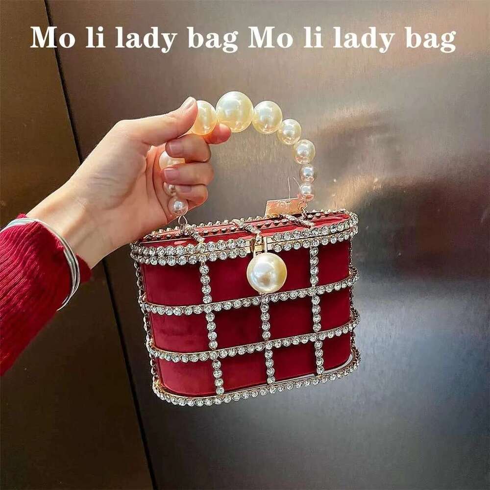 Designer Bag 2025 Crystal Shiny Dia Metal Cage Pearl Beaded Women Handbag Elegant Evening Wedding Party Clutch Purse Crossbody Bag Luxury Bag