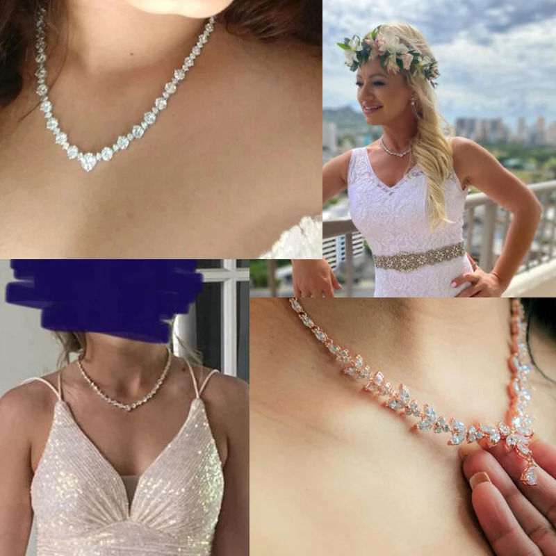 WEIMANJINGDIAN Round Cut Cubic Zirconia CZ Crystal Necklace and Earrings Wedding Bridal Banquet Prom Jewelry Sets 250417