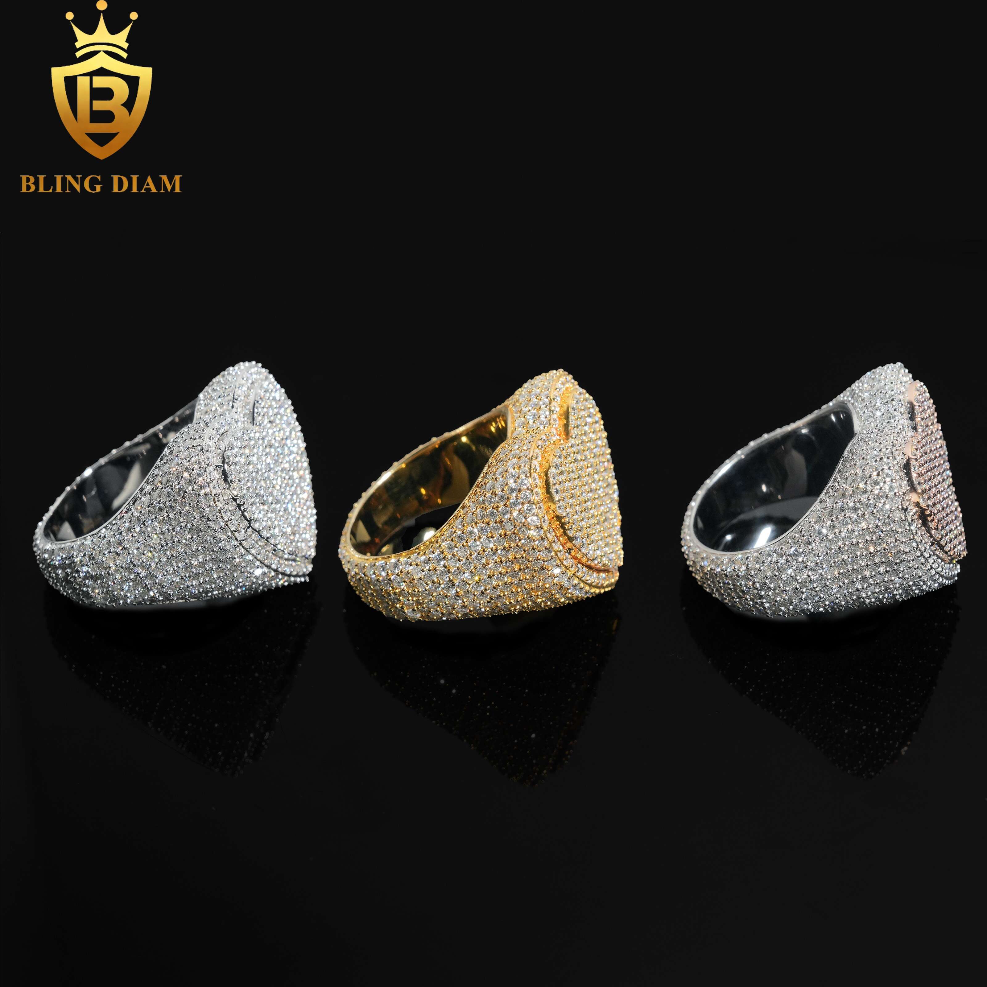 Hip Hop Style Jewelry Mens Ring Fully Diamond VVS Moissanite Iced Out 925 Solid Silver Heart Rings