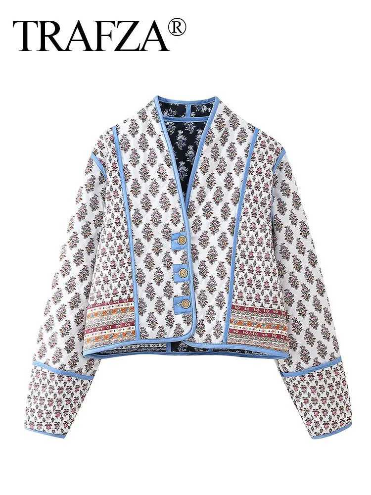 HH Women Fashion Flower Quilted Reversible Jacket Loose Long Sleeve Button Coat Autumn Female Elegant Floral Outwear Tops J251124