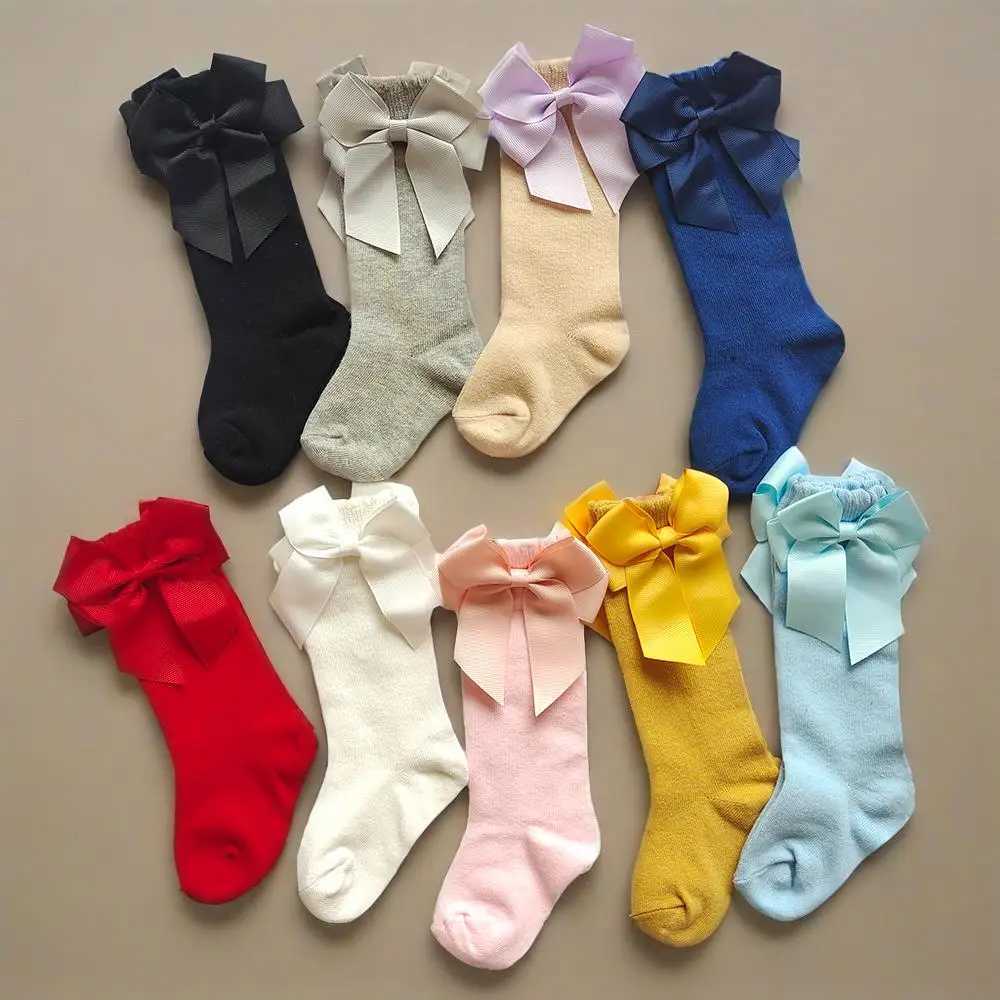 New Spring Kids Knee High Socks Baby Girls Long Sock With Bowknot Soft Cotton Solid Children Princess Socken For School G251124