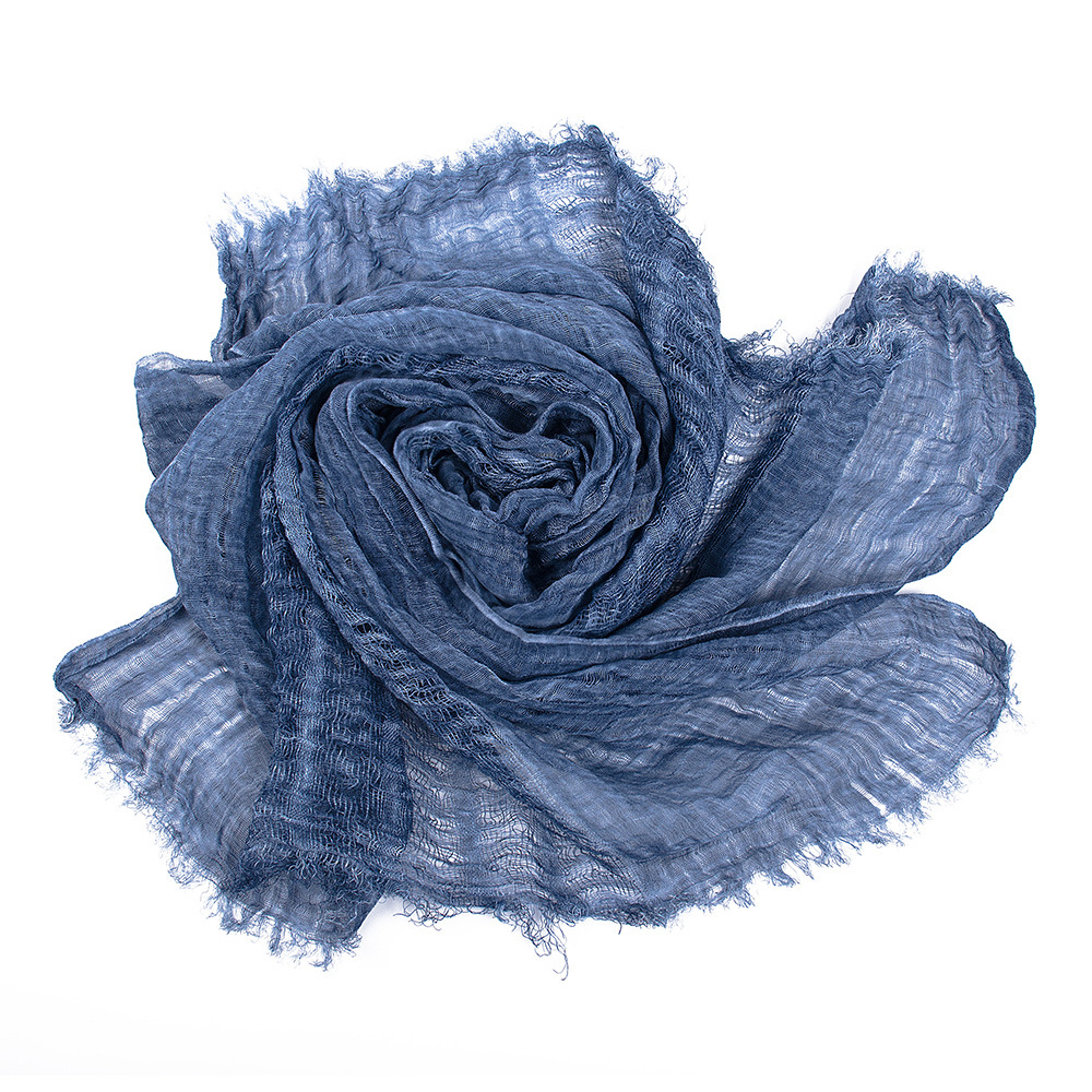K505 2024 Spring and Summer Thin Solid Color Linen Scarf Tie-Dye Retro Style Women's Scarf Tassel Decoration Sunscreen Shawl