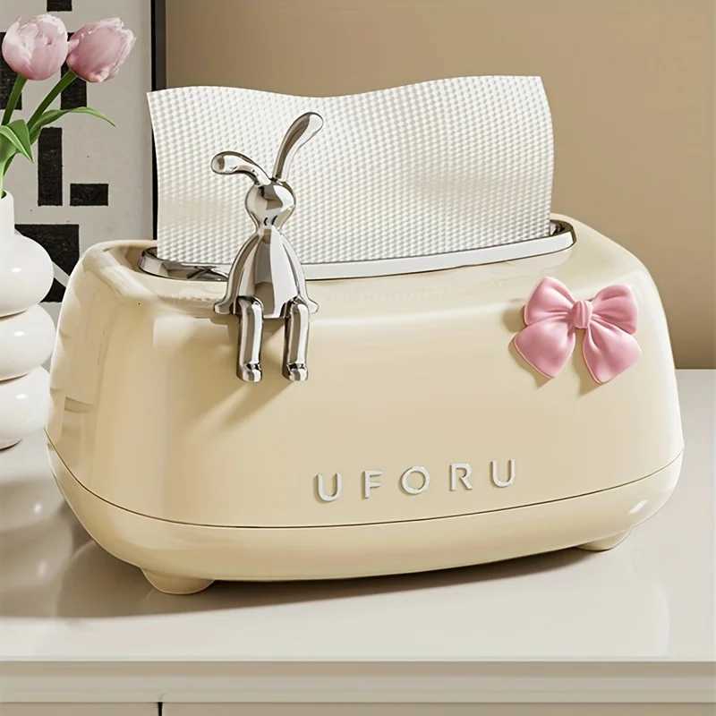 Cute Rabbit Tissue Box Cover Round Plastic Napkin Holder Dispenser for Desktop Bathroom Living RoomM251124