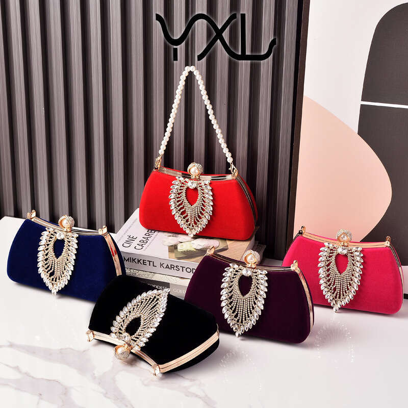 Dinner Bag Fashion Diamond Velvet Dinner Black Noble Dress Qipao Bag Party Bride Bag KQ