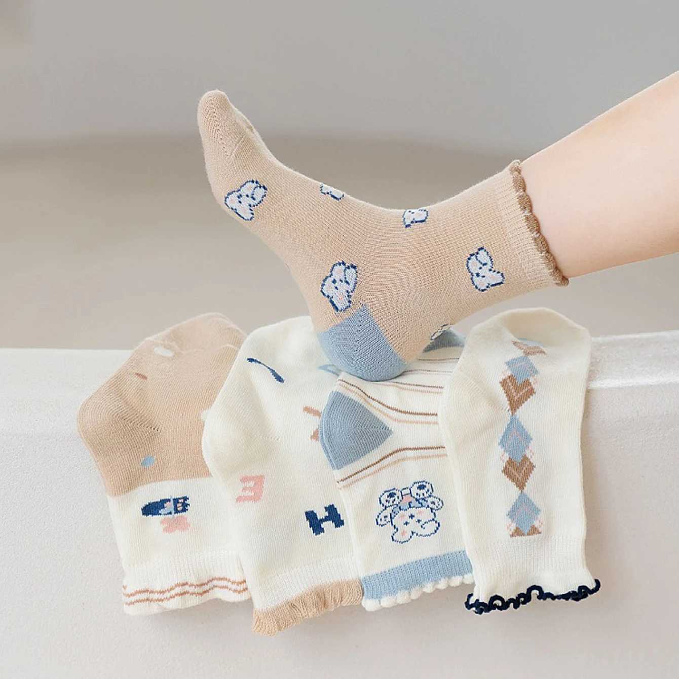 5 Pair Girls Socks Childrens Middle Socks Autumn and Winter Lace Princess Socks Cute Little Bear Girls Socks G251124