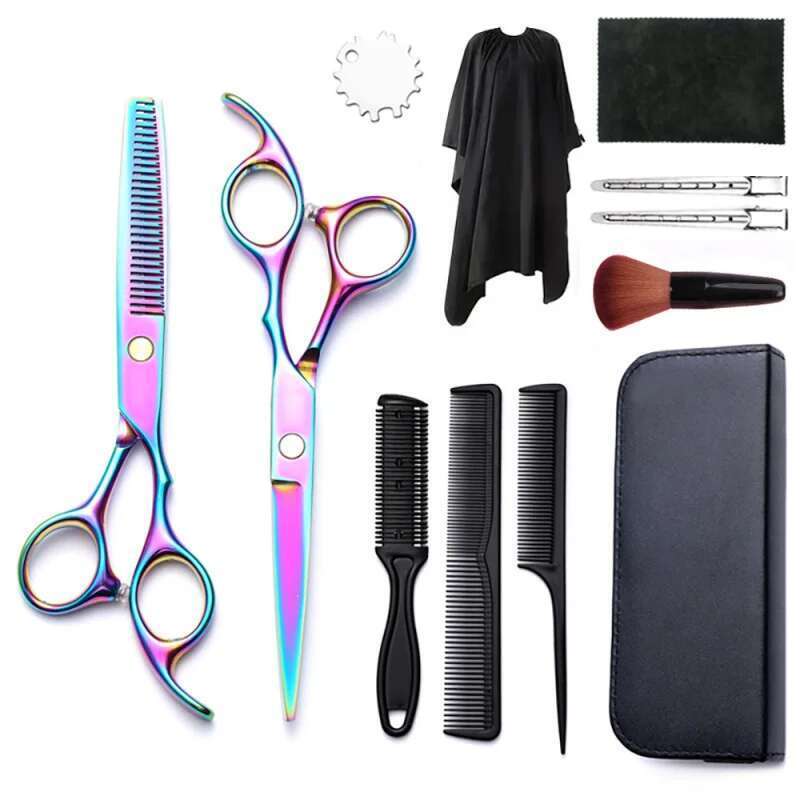 Salon Hairdresser professional flat scissors and reduced-tooth scissors are suitable for home hairdressers. Hairdressing scissors set