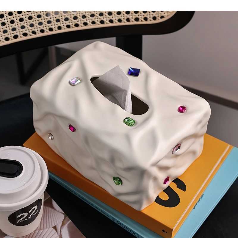 Ceramic Tissue Box Fold Pattern Colored Stone Silver Cardboard Paper Towel Holder Napkin Home DecoractionM251124