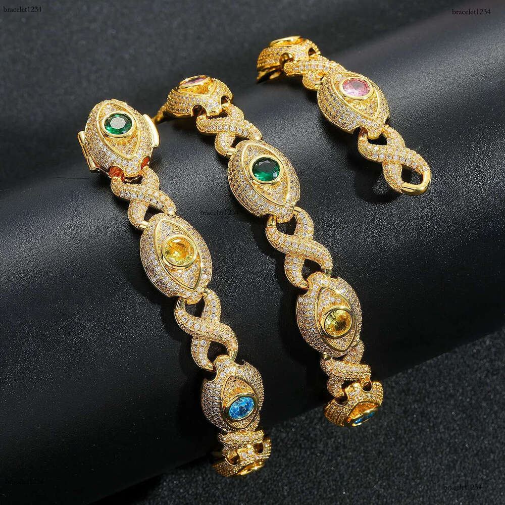 Luxury designer Hip Hop Colored Eyes Cuban Chain Ice Out VVS Moissanite Necklace Bracelet Men Women FREE shipping