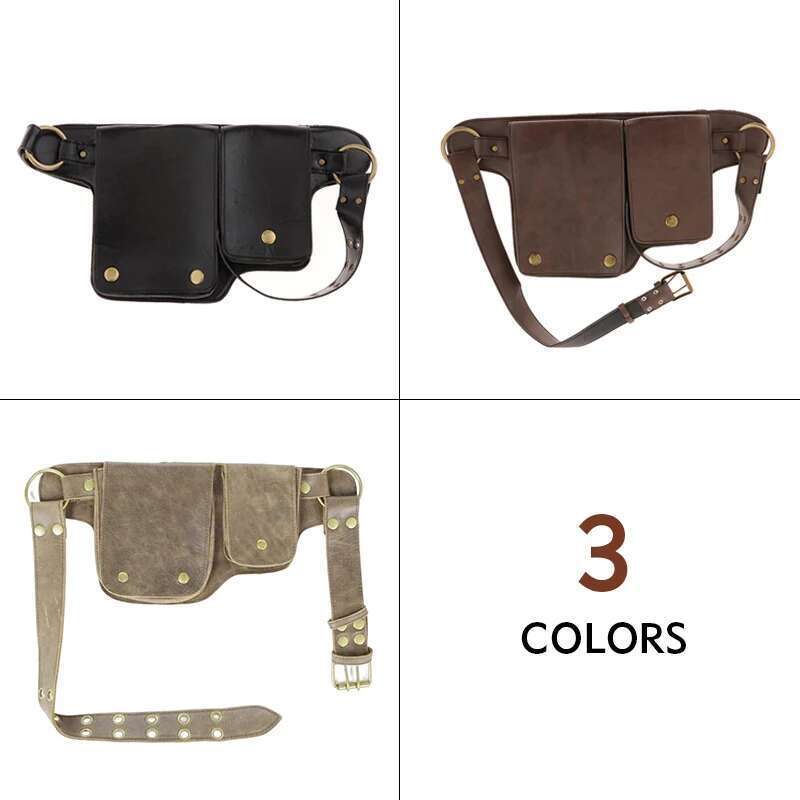 Designer Bag Women's Medieval Punk Waist Steampunk Pu Leather Motorcycle Style Hip Belt Bag Retro Outdoor Sports Adjustable Fanny Pack