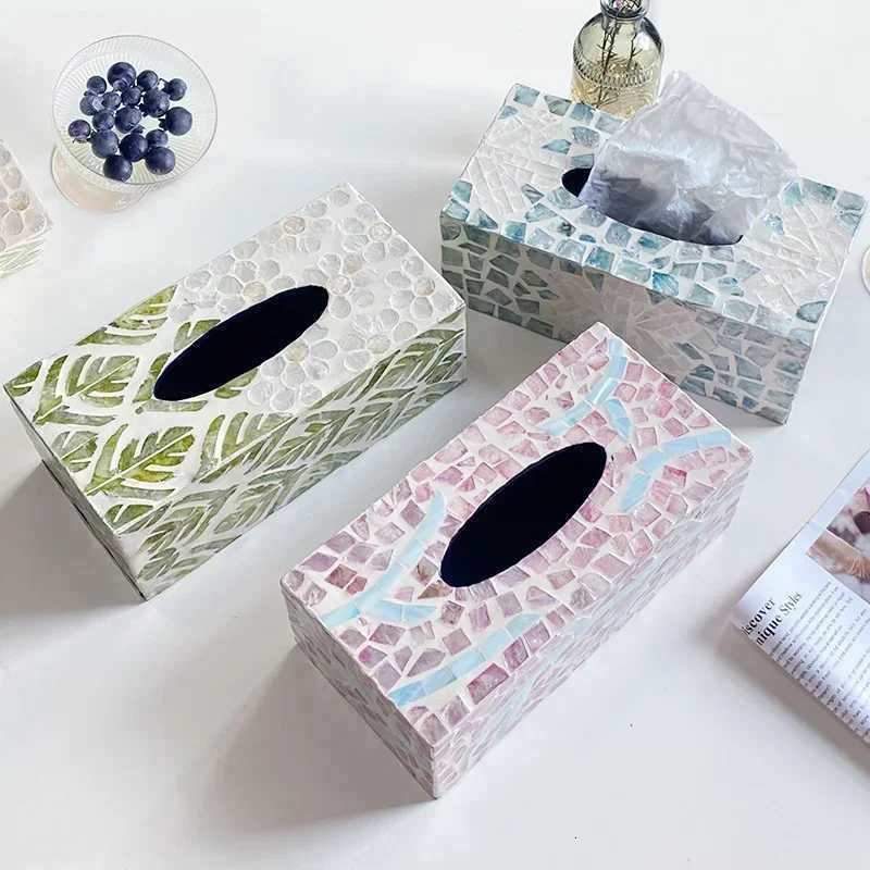 Color Shell Tissue Box European Creative Handmade Mother of Pearl Rectangular Tissue Box Square Paper Boxs Decoration StorageM251124