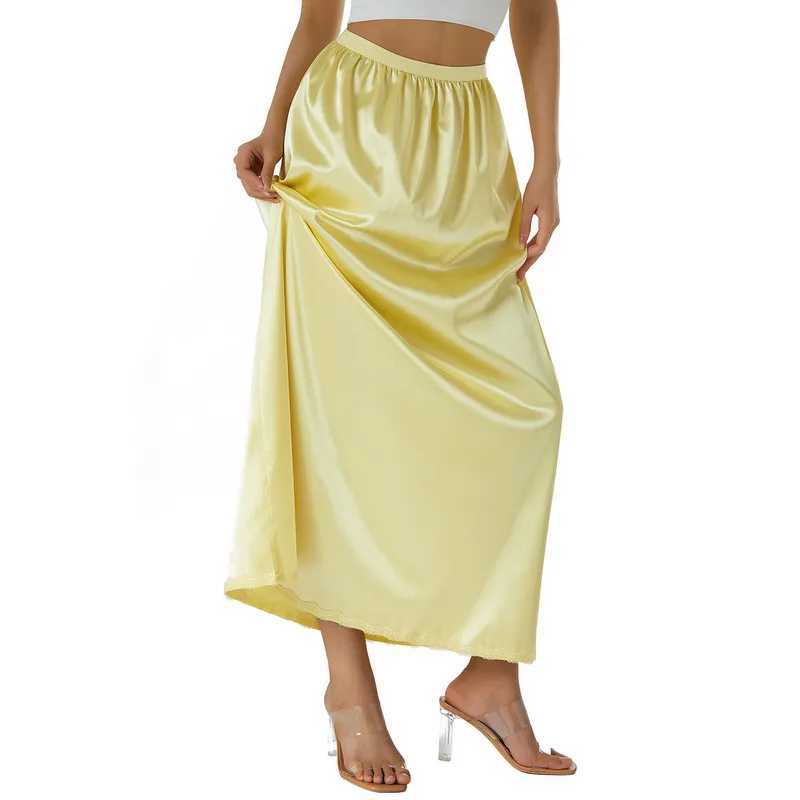 Womens semi slip underwear summer autumn y2k dress solid color elastic waist lining Midi skiing long underwear M250424