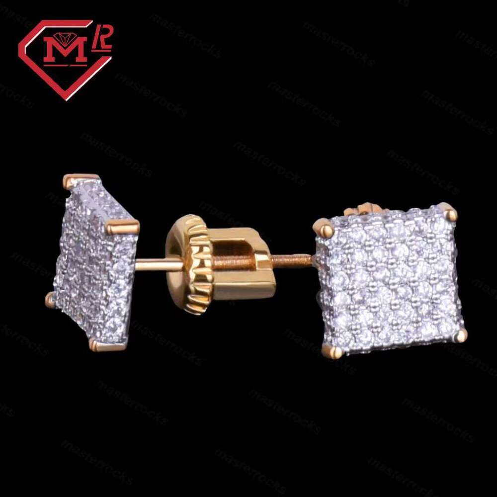 Hot Sale Square Moissanite S925 Sterling Silver Hiphop Fashion Cool Men's Earrings