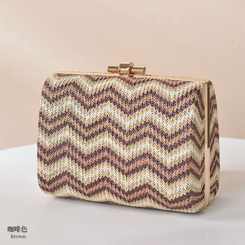 Dinner Bag Summer Fresh Grass Woven Women S Style Single Shoulder Strap Chain Dinner Wrap Pattern Ripple Square Bag Handheld KQ