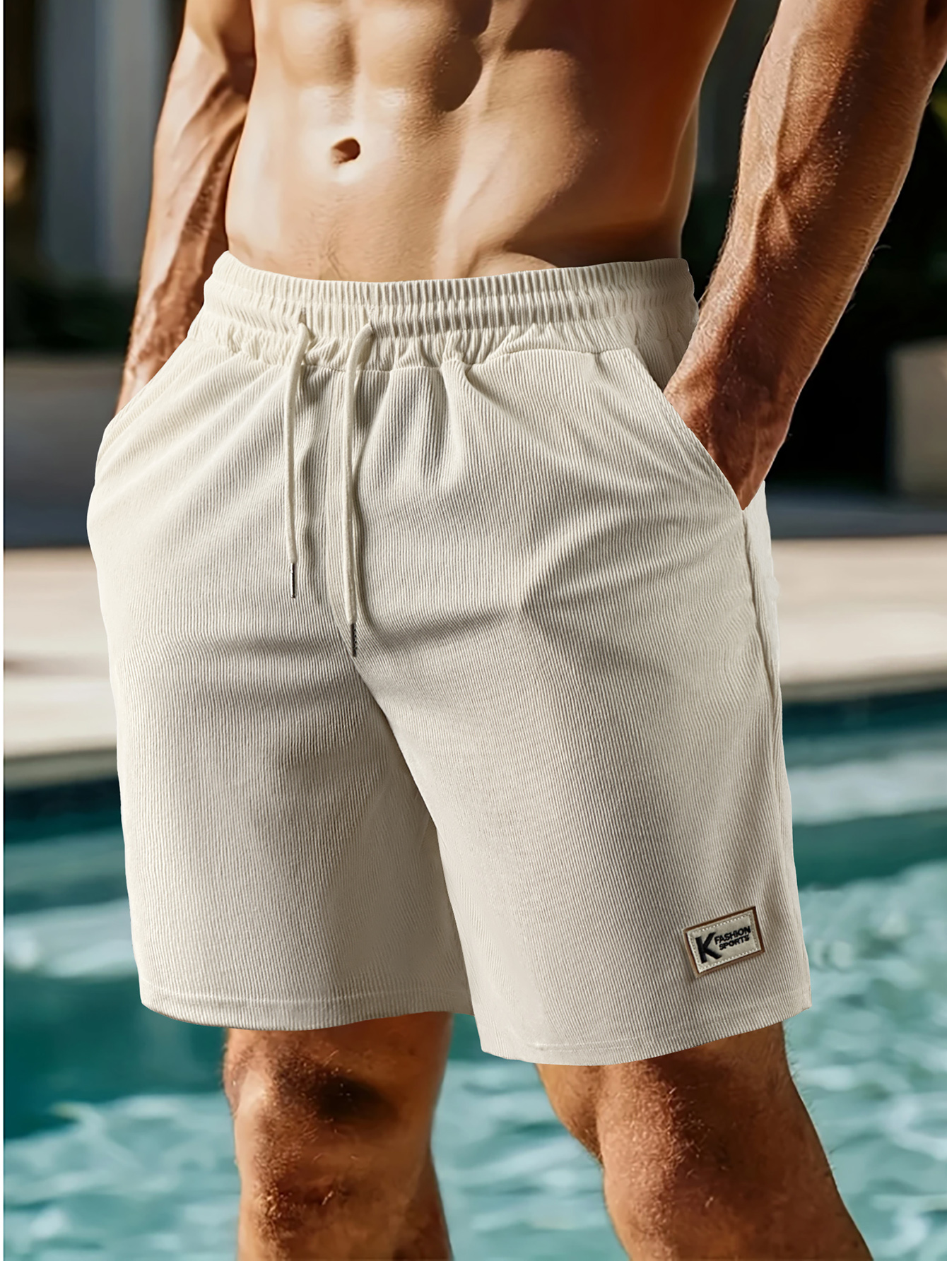 Men's fashionable high-end corduroy shorts for summer casual waist and drawstring fashion fitness shorts for outdoor hiking, tennis, and basketba