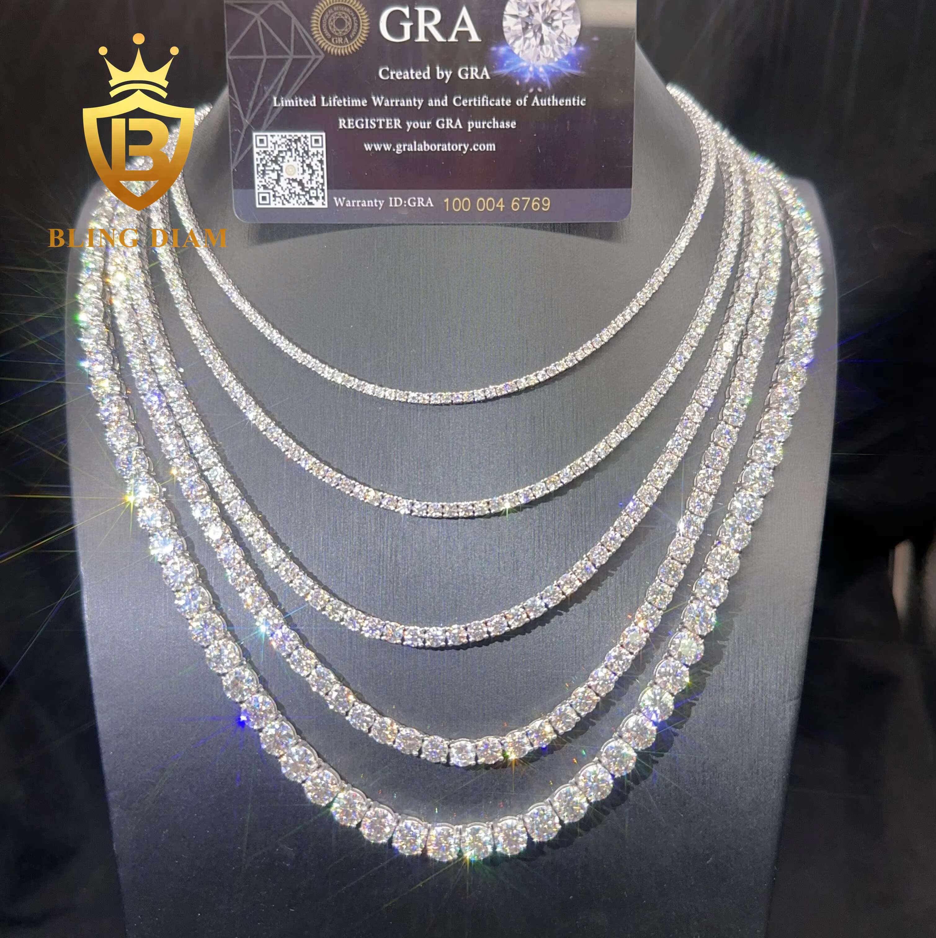 Pass Teseter Hip Pop Jewelry Moissanite Diamond Chain 2mm 3mm 4mm 5mm Sterling Silver 925 Tennis Necklace