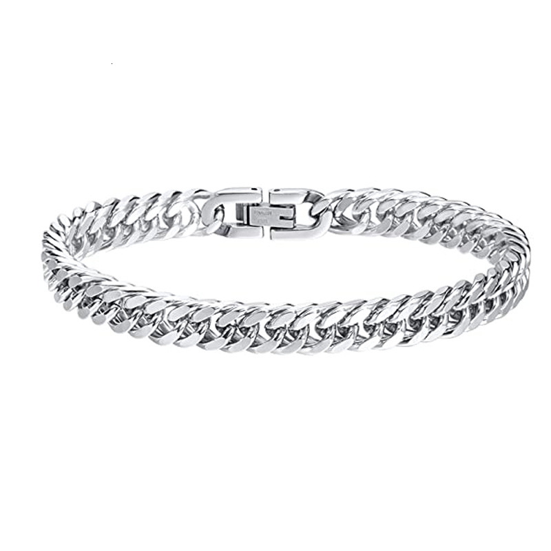 Stainless four sided grinding punk hip-hop personality domineering men's bracelet titanium steel melon seed buckle Cuban chain jewelry