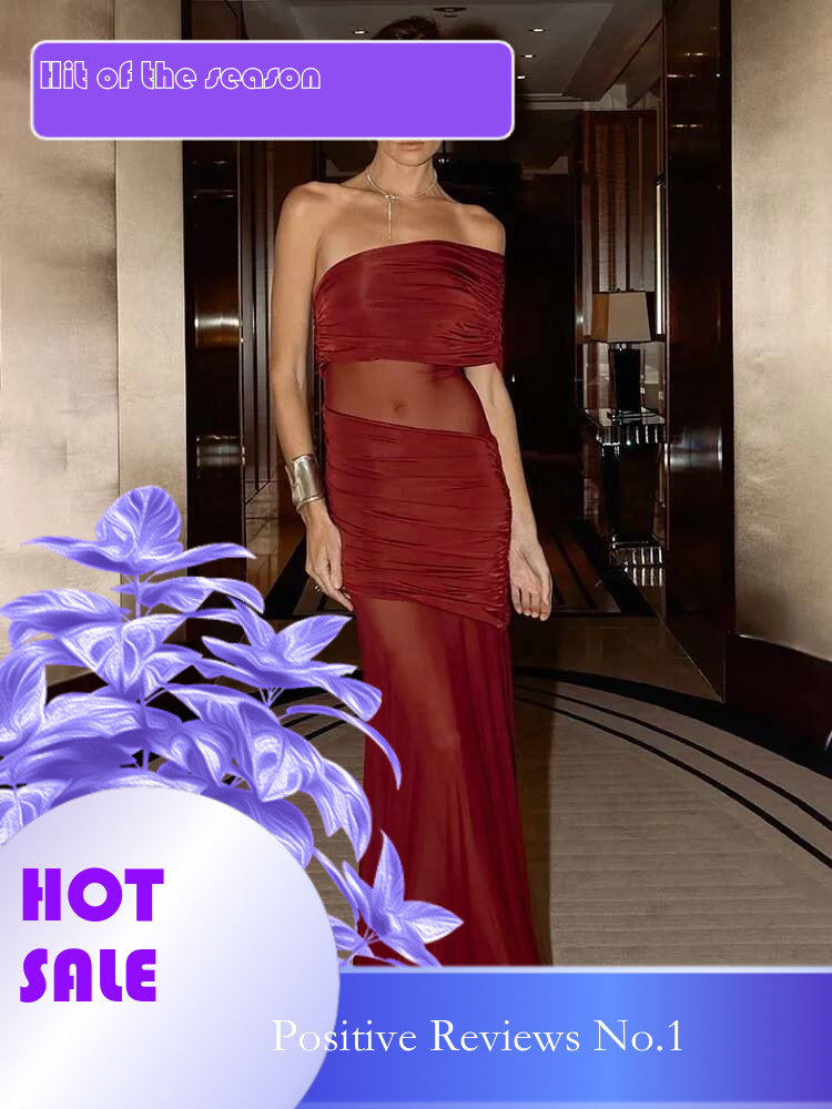 Dongdumaoyi Townlike Perspective Mesh Pleated Sexy Party Dress Women One Shoulder Spring Summer Maxi Long Slim Bodycon Dresses