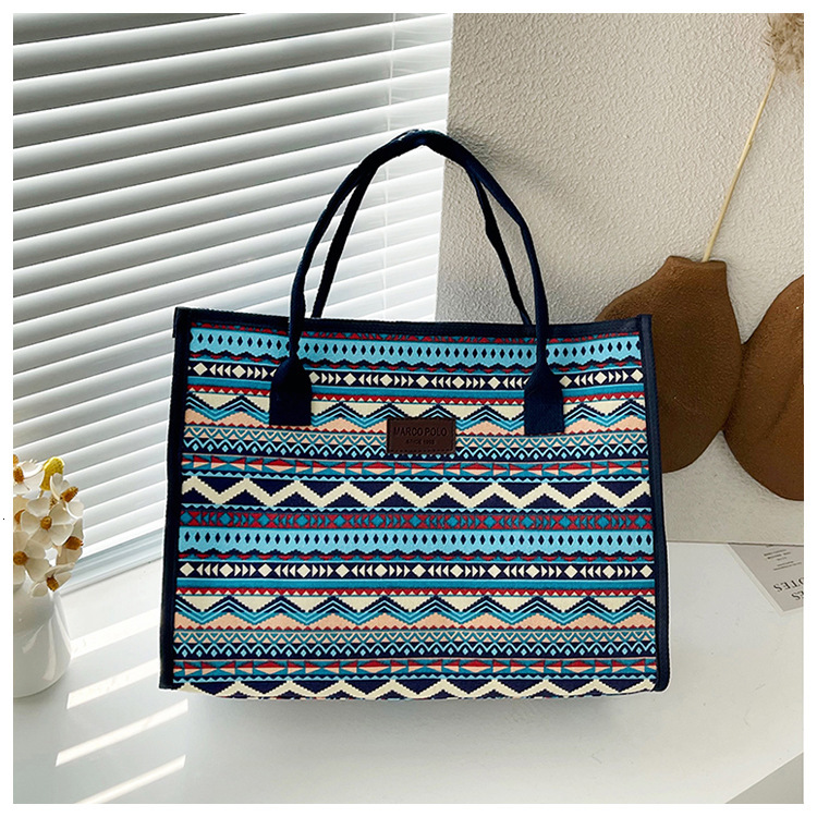 Vintage Ethnic Style Large Capacity Canvas Tote Bag Fashionable And Simple Commuting Shoulder Bag New Work Play Handbag