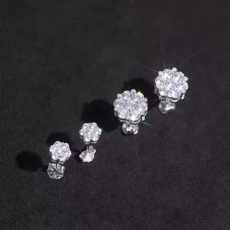 Yu Ying S925 Sterling Silver Cluster Flower Earrings 3mm Fashion Jewelry Iced Out Moissanite Stud Earring Wholesale