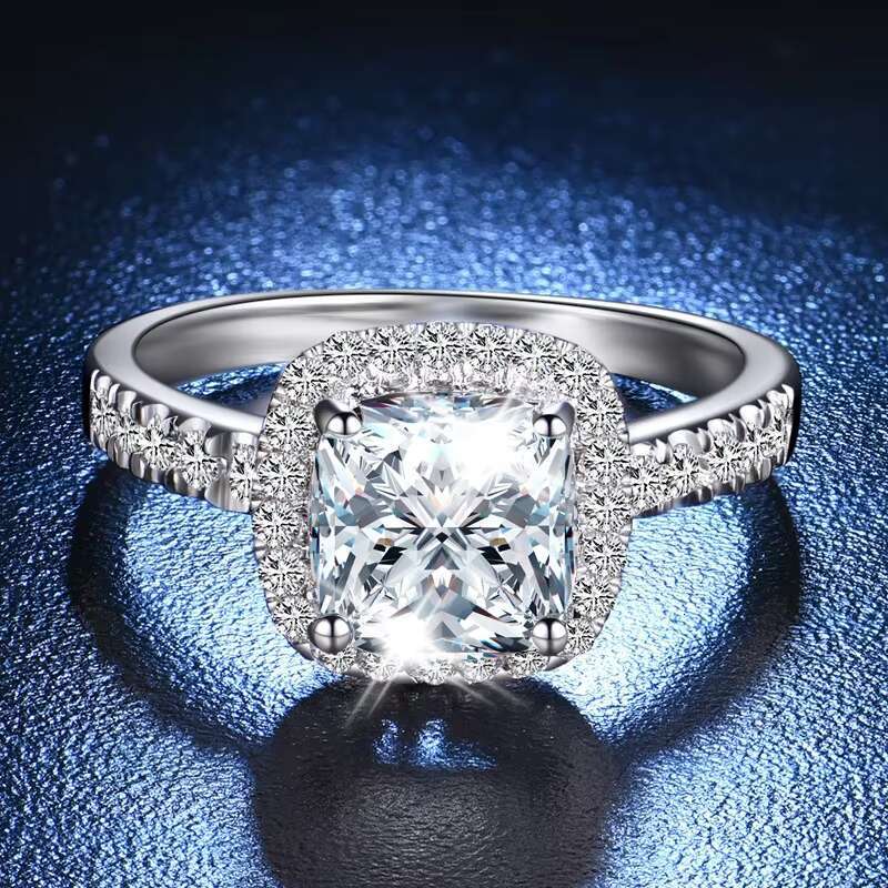 925 Sterling Silver Lab Grown Cushion Cut Moissanite Diamond Engagement Ring for Women