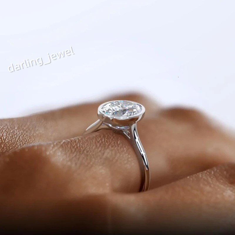 Anziw 100% Real 925 Sterling Sliver 4.5 Carat Oval Cut Cubic Zirconia Engagement Ring for Women Sparking Lab Diamond Finger Ring