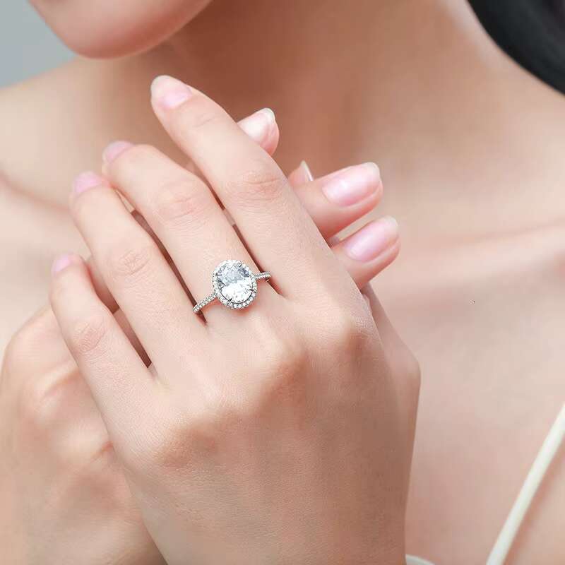 PYQ Fine Jewelry 1.5ct 6x8mm Oval Cut Rhodium Plated D/vvs1 Moissanite Halo Engagement Ring