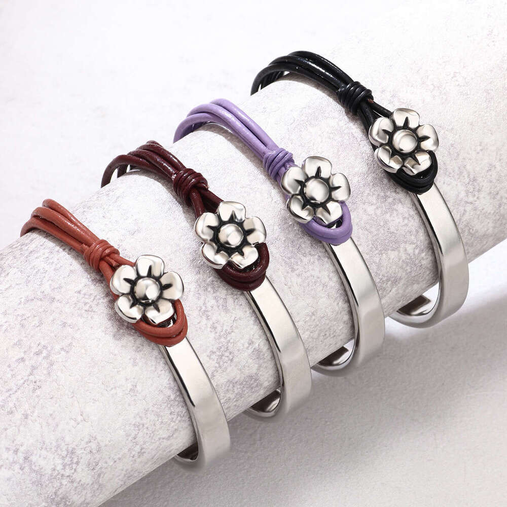 Hot selling Bohemian style with rope, small daisy, simple sier leather bracelet, patchwork bracelet