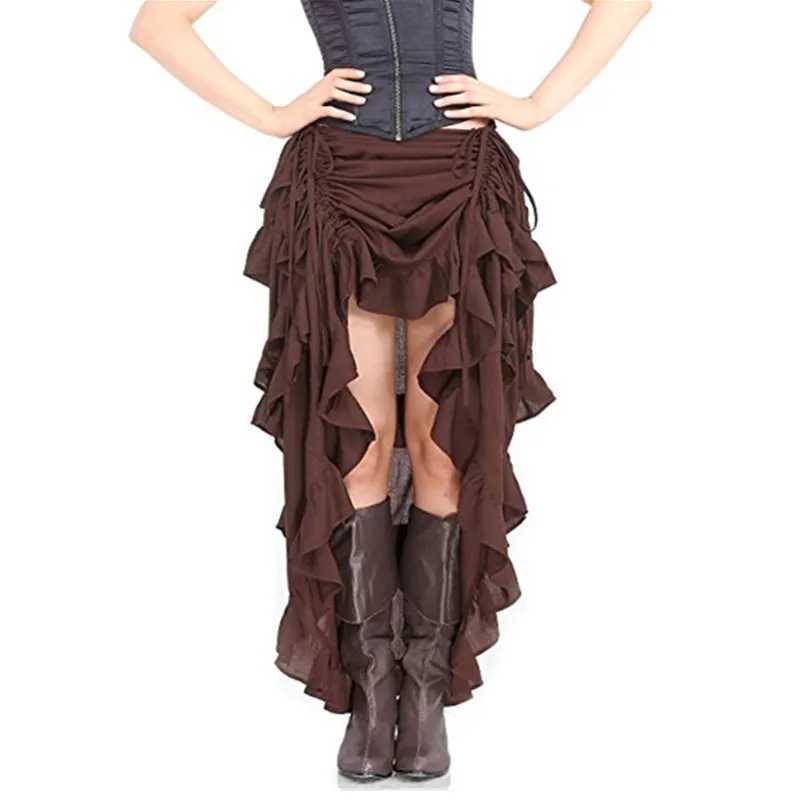 Womens plus size Victorian Gothic steampunk Midi skiing sexy high-low pleated retro elastic pleated tight corset party skiing M250424