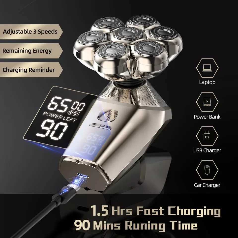 SEJOY 5 IN 1 Rotary Electric Shaver 7D Rechargeable Bald Head Beard Trimmer Razor Mens Electric Hair Trimmer L251124